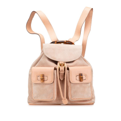 Gucci B Gucci Brown Beige Suede Leather Bamboo Backpack Italy