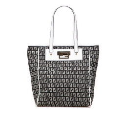 Fendi B Fendi Black with White Canvas Fabric Zucchino Tote Italy