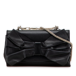 Valentino B Valentino Black Calf Leather Bow Flap Clutch On Chain Italy