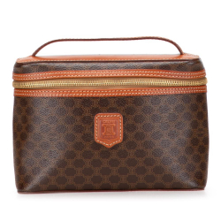 Celine B Celine Brown Coated Canvas Fabric Macadam Vanity Bag Italy