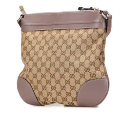 Gucci B Gucci Brown Beige Canvas Fabric GG Mayfair Crossbody Italy