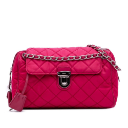 Prada B Prada Pink Dark Pink Nylon Fabric Impuntu Tessuto Chain Crossbody Italy