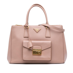 Prada B Prada Pink Saffiano Leather Lux Galleria Double Zip Front Pocket Satchel Italy