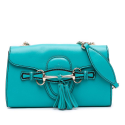 Gucci B Gucci Blue Turquoise Calf Leather Small Emily Crossbody Italy