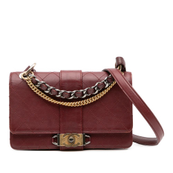 Chanel B Chanel Red Dark Red Calf Leather CC Stitched skin Chain Flap Italy
