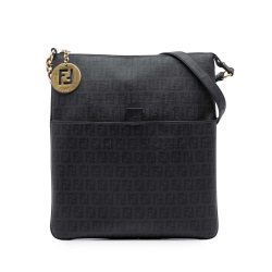 Fendi B Fendi Black Coated Canvas Fabric Zucchino Charm Zip Crossbody Italy