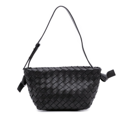 Bottega Veneta AB Bottega Veneta Black Lambskin Leather Leather Lambskin Intrecciato Tie Shoulder Bag Italy