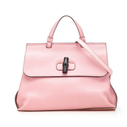 Gucci B Gucci Pink Calf Leather Medium Bamboo Daily Satchel Italy