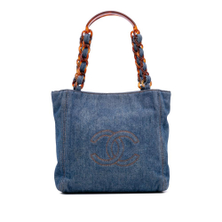 Chanel B Chanel Blue Denim Denim Fabric Small CC Stitched Tote Italy