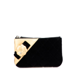 Chanel AB Chanel Black with Gold Velvet Fabric CC Quilted Camellia Pouch Italy
