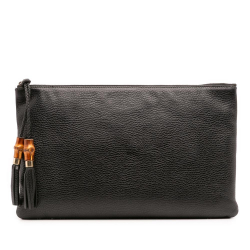 Gucci B Gucci Black Calf Leather skin Bamboo Tassel Clutch Italy