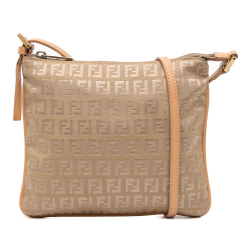 Fendi B Fendi Brown Beige Canvas Fabric Zucchino Crossbody Italy