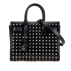 Saint Laurent B Saint Laurent Black Calf Leather Nano Grain de Poudre Studded Sac de Jour Satchel Italy