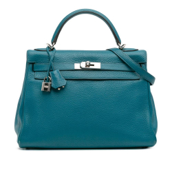 Hermès B Hermès Blue Turquoise Calf Leather Clemence Kelly II Retourne 32 France