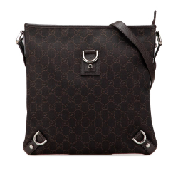 Gucci B Gucci Brown Dark Brown Denim Fabric GG Abbey D Ring Crossbody Italy