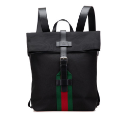Gucci AB Gucci Black Canvas Fabric Techno Web Fold Over Backpack Italy