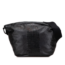 Bottega Veneta B Bottega Veneta Black Nappa Leather Leather Intrecciato Trimmed Nappa Crossbody Italy
