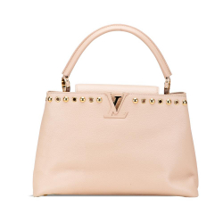 Louis Vuitton B Louis Vuitton Brown Beige Calf Leather Taurillon Studdy Capucines MM France