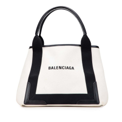 Balenciaga B Balenciaga White with Black Canvas Fabric Navy Cabas Tote S Italy