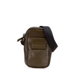 Bottega Veneta B Bottega Veneta Brown Dark Khaki Calf Leather Perforated skin Leggero Crossbody Italy