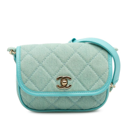 Chanel AB Chanel Blue Turquoise Denim Fabric Mini CC Quilted Messenger Flap Italy
