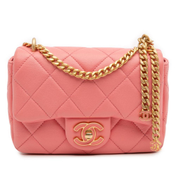 Chanel AB Chanel Pink Lambskin Leather Leather Mini Lambskin Pending CC Flap Italy