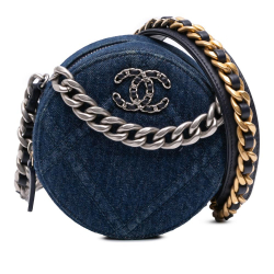 Chanel AB Chanel Blue Denim Denim Fabric 19 Round Clutch with Chain Italy