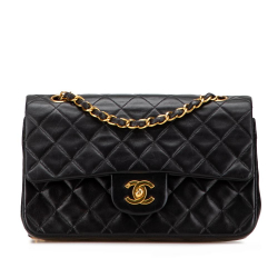 Chanel B Chanel Black Lambskin Leather Leather Small Classic Lambskin Double Flap France