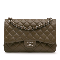 Chanel Classic Double Flap Jumbo Matelassè Caviar Leather Flap Handbag Brown