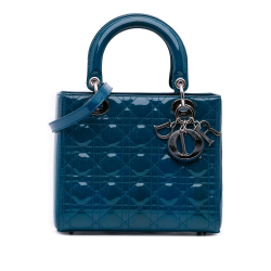 Christian Dior B Dior Blue Turquoise Patent Leather Leather Medium Patent Cannage Lady Dior Italy