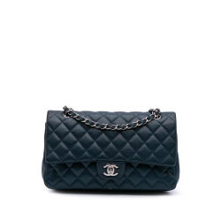 Chanel B Chanel Blue Navy Caviar Leather Leather Medium Classic Caviar Double Flap France