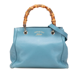 Gucci B Gucci Blue Light Blue Calf Leather Small skin Bamboo Shopper Satchel Italy