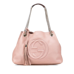 Gucci B Gucci Pink Calf Leather Medium Soho Chain Tote Italy