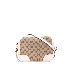 Gucci B Gucci Brown Beige with White Canvas Fabric GG Bree Crossbody Italy
