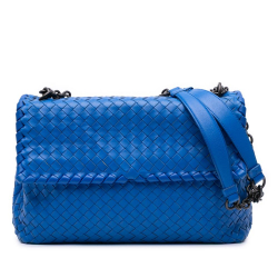 Bottega Veneta B Bottega Veneta Blue Nappa Leather Leather Medium Nappa Intrecciato Olimpia Crossbody Italy