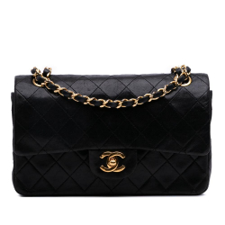 Chanel B Chanel Black Lambskin Leather Leather Small Classic Lambskin Double Flap France