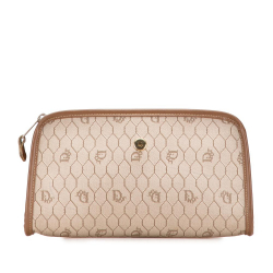 Christian Dior B Dior Brown Beige Coated Canvas Fabric Honeycomb Clutch France