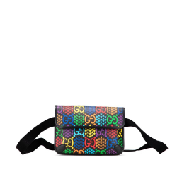 Gucci AB Gucci Black Coated Canvas Fabric GG Supreme Psychedelic Belt Bag Italy