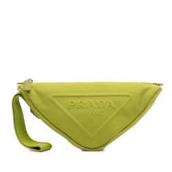 Prada AB Prada Green Olive Green Canvas Fabric Canapa Triangle Logo Wristlet Clutch Italy