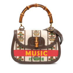 Gucci AB Gucci Brown Beige Canvas Fabric 100th Anniversary Medium 1947 Bamboo Top Handle Bag Italy