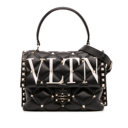 Valentino B Valentino Black Lambskin Leather Leather Lambskin VLTN Candystud Top Handle Bag Italy