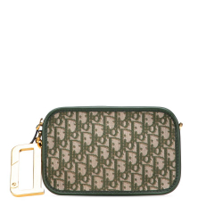 Christian Dior AB Dior Green Canvas Fabric Oblique Diorquake Clutch Italy