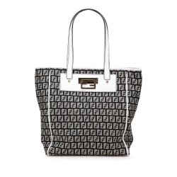 Fendi B Fendi Black with White Canvas Fabric Zucchino Tote Italy