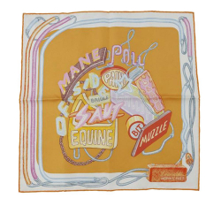 Hermès AB Hermès Yellow Mustard Silk Fabric Gavroche Chevaloscope Neon Pointille Scarf France