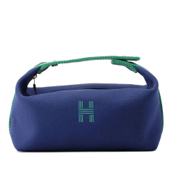 Hermès AB Hermès Blue Dark Blue with Green Canvas Fabric Small Toile Bride A Brac Case France