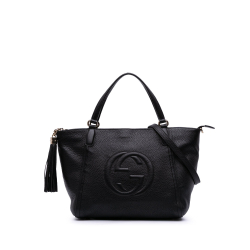 Gucci Soho Leather Zipper Closure Tote Shoulder Bag Black