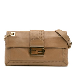 Fendi B Fendi Brown Calf Leather Baguette Chain Flap Italy