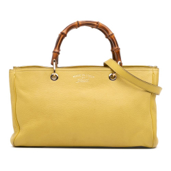Gucci B Gucci Yellow Calf Leather Medium skin Bamboo Shopper Satchel Italy