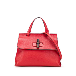 Gucci B Gucci Red Calf Leather Small Bamboo Daily Satchel Italy