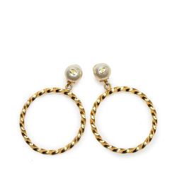 Chanel AB Chanel Gold with White Pearl Gold Plated Metal CC Big Hoop Pearl Clip On Earrings France